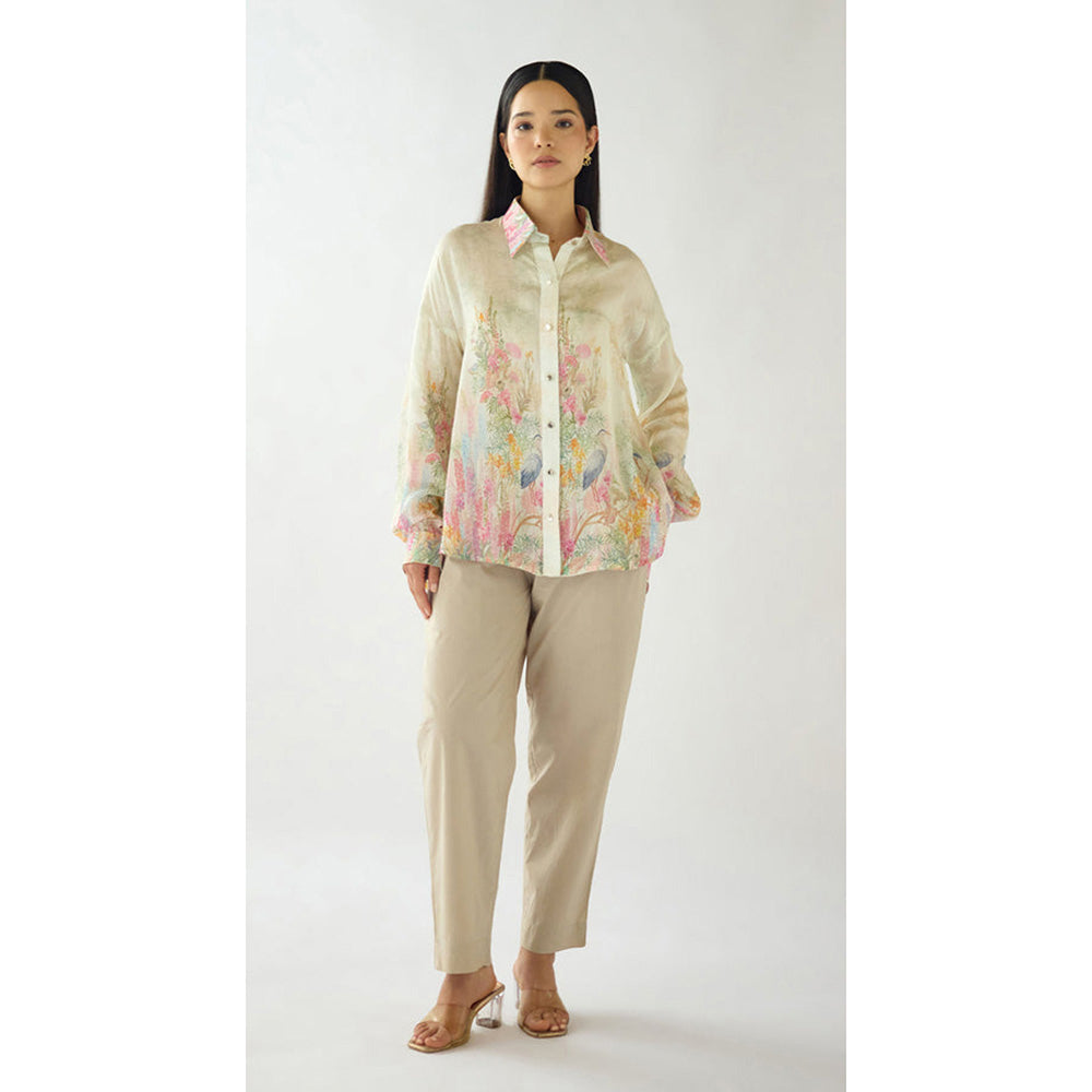 Basanti Kapde aur Koffee Rose Reed Summer Silk Shirt