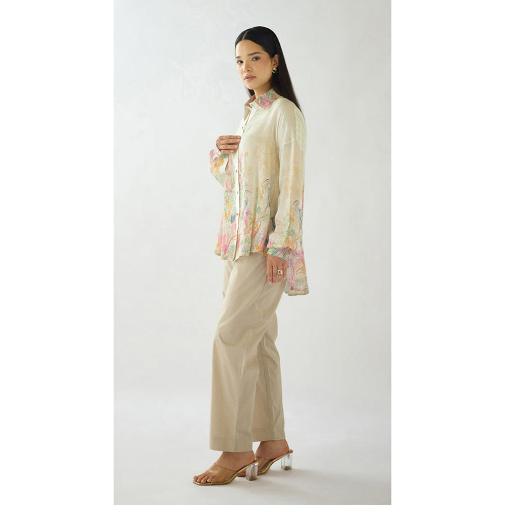 Basanti Kapde aur Koffee Rose Reed Summer Silk Shirt
