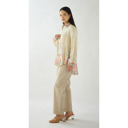 Basanti Kapde aur Koffee Rose Reed Summer Silk Shirt