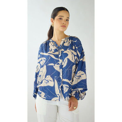 Basanti Kapde aur Koffee Indigo Bloom Muslin Shirt