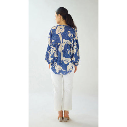 Basanti Kapde aur Koffee Indigo Bloom Muslin Shirt