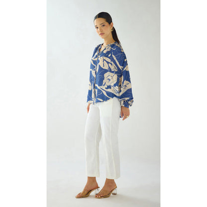 Basanti Kapde aur Koffee Indigo Bloom Muslin Shirt