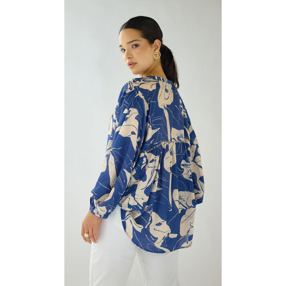 Basanti Kapde aur Koffee Indigo Bloom Muslin Shirt