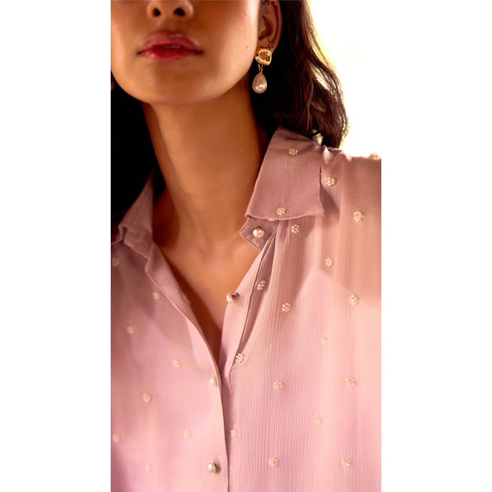 Basanti Kapde aur Koffee Mauve Chinnon Pearl Embroidered Shirt