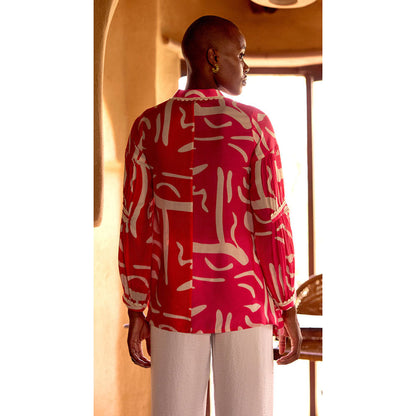 Basanti Kapde aur Koffee Pink Abstract Print Muslin Tunic