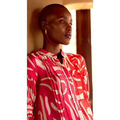 Basanti Kapde aur Koffee Pink Abstract Print Muslin Tunic