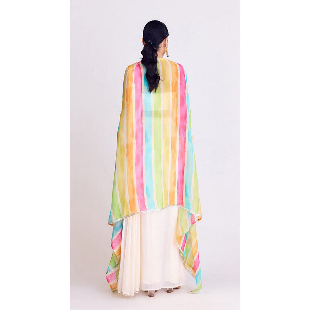 Basanti Kapde aur Koffee Ivory Pre-Draped Saree with Stitched Blouse and Cape