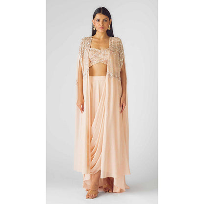 Basanti Kapde aur Koffee The Blush Opulence Pre-Draped Saree with Stitched Blouse and Cape