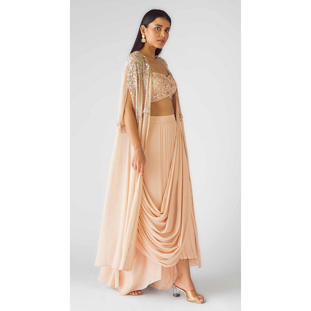 Basanti Kapde aur Koffee The Blush Opulence Pre-Draped Saree with Stitched Blouse and Cape