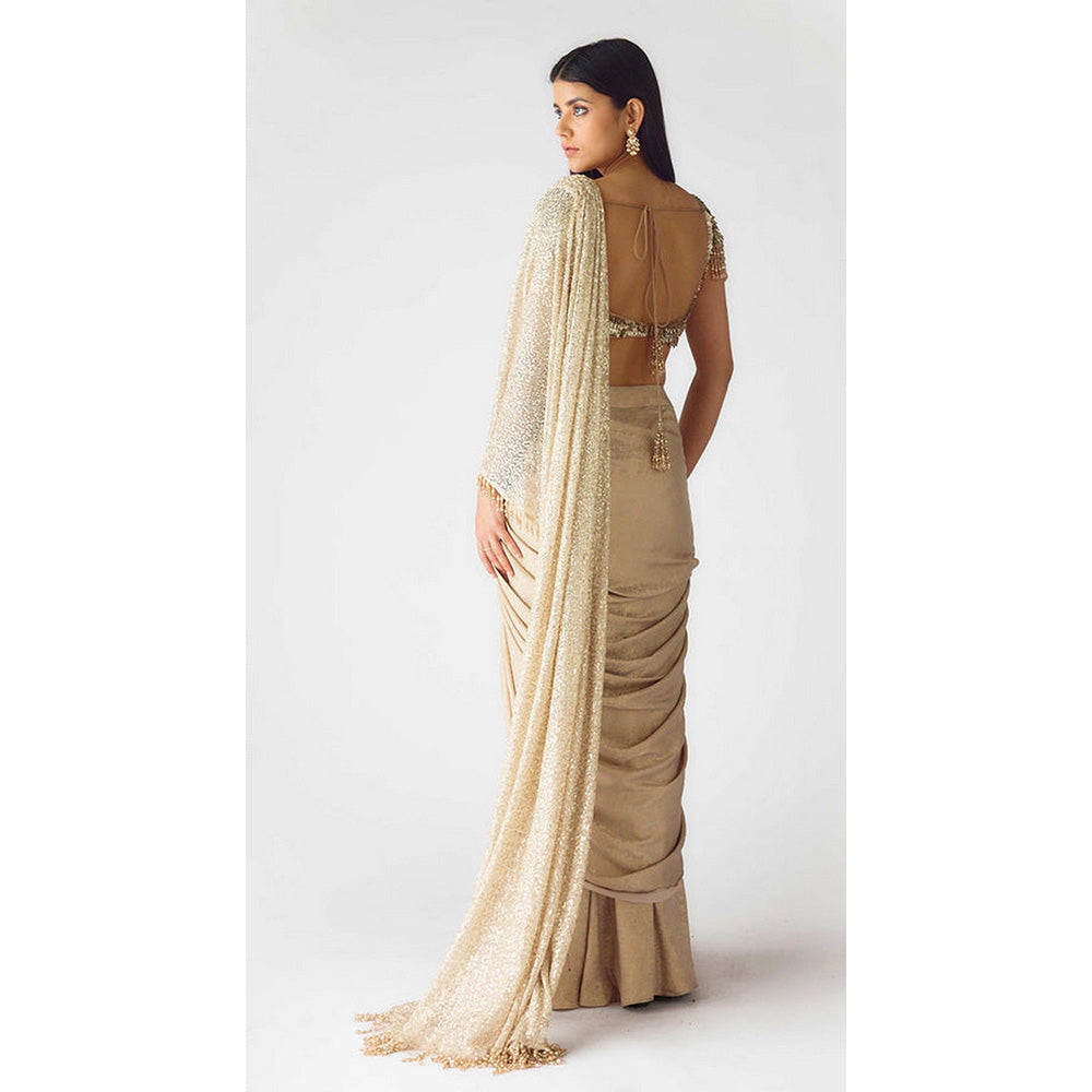 Basanti Kapde aur Koffee The Celestial Glow Pre-Draped Saree with Stitched Blouse