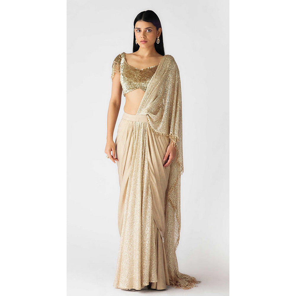 Basanti Kapde aur Koffee The Celestial Glow Pre-Draped Saree with Stitched Blouse