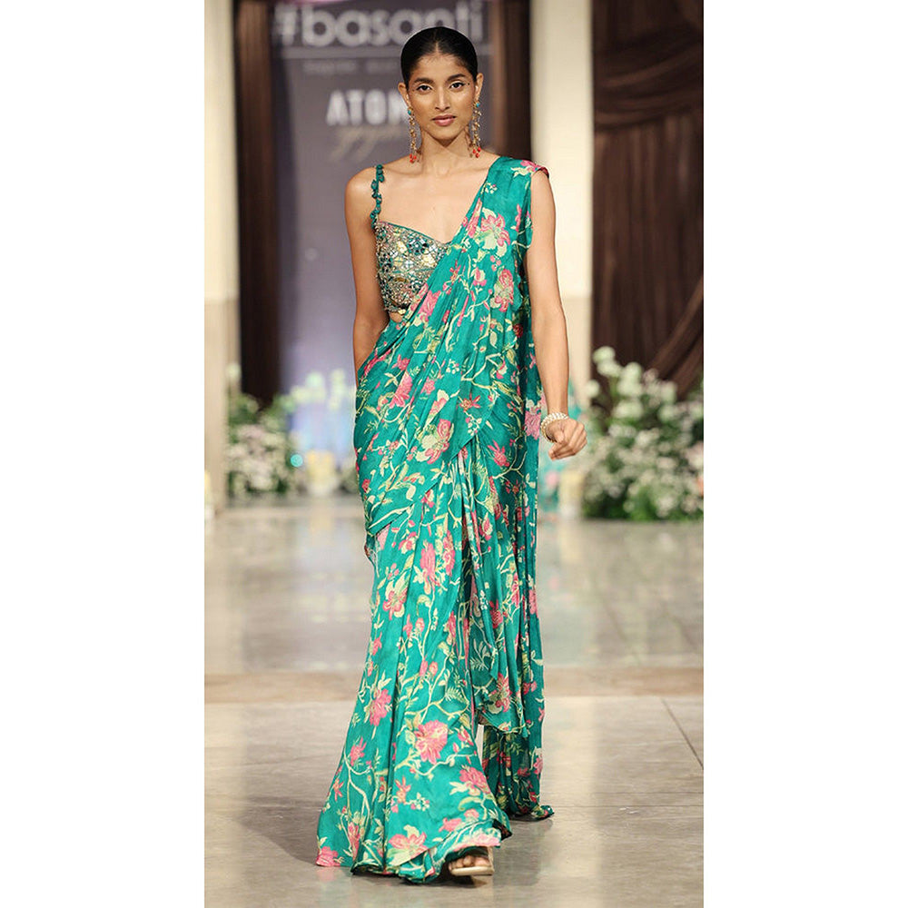 Basanti Kapde aur Koffee The Eden Blossom Pre-Drape Saree with Stitched Blouse