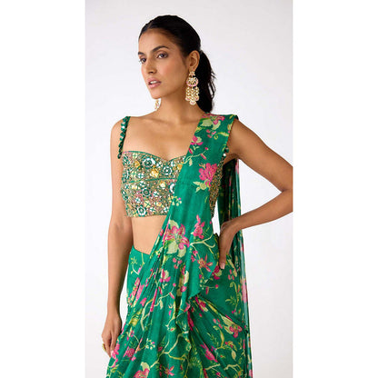 Basanti Kapde aur Koffee The Eden Blossom Pre-Drape Saree with Stitched Blouse
