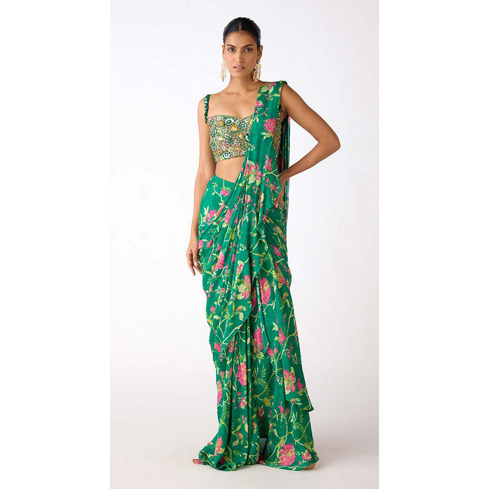 Basanti Kapde aur Koffee The Eden Blossom Pre-Drape Saree with Stitched Blouse