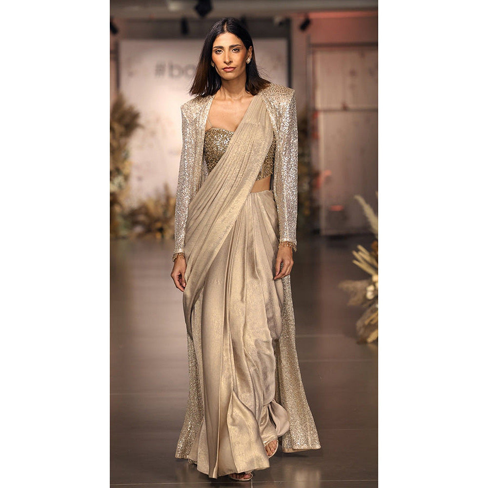 Basanti Kapde aur Koffee The Lunar Glow Pre-Draped Saree with Stitched Blouse and Jacket