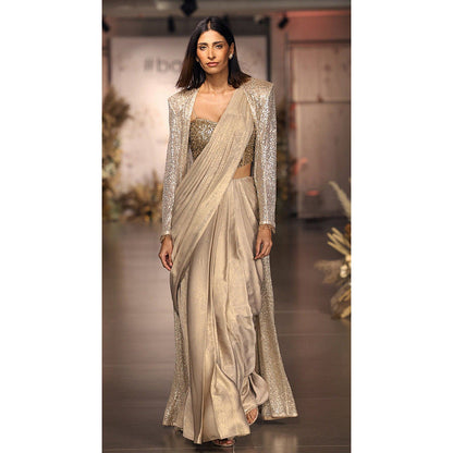 Basanti Kapde aur Koffee The Lunar Glow Pre-Draped Saree with Stitched Blouse and Jacket