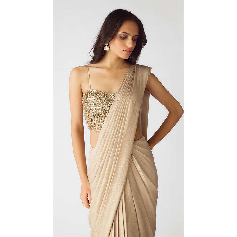 Basanti Kapde aur Koffee The Lunar Glow Pre-Draped Saree with Stitched Blouse and Jacket