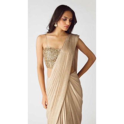 Basanti Kapde aur Koffee The Lunar Glow Pre-Draped Saree with Stitched Blouse and Jacket