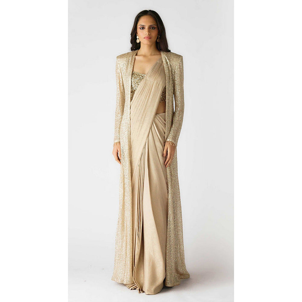 Basanti Kapde aur Koffee The Lunar Glow Pre-Draped Saree with Stitched Blouse and Jacket