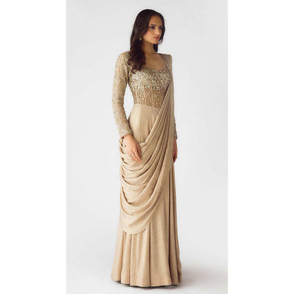 Basanti Kapde aur Koffee The Champagne Dawn Pre-Draped Saree with Stitched Blouse