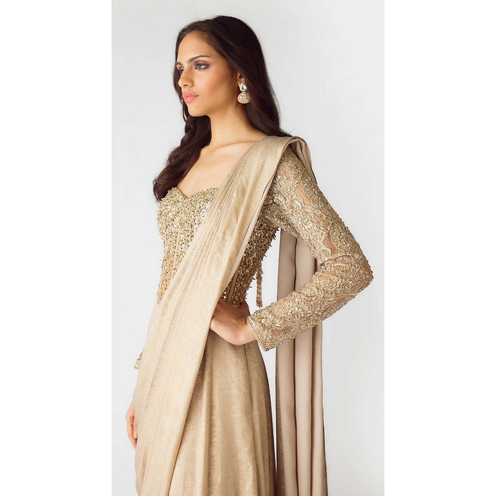 Basanti Kapde aur Koffee The Champagne Dawn Pre-Draped Saree with Stitched Blouse
