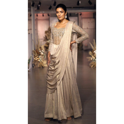 Basanti Kapde aur Koffee The Champagne Dawn Pre-Draped Saree with Stitched Blouse