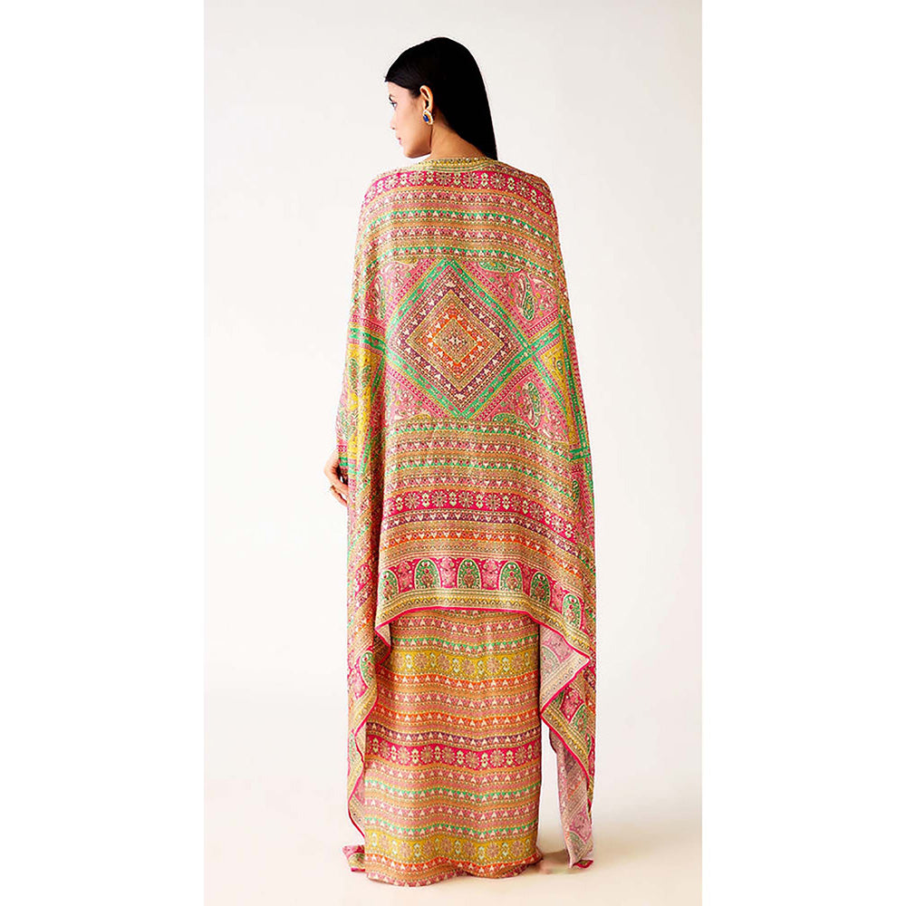 Basanti Kapde aur Koffee Multi Satin Embroidered Cape with Bustier and Skirt