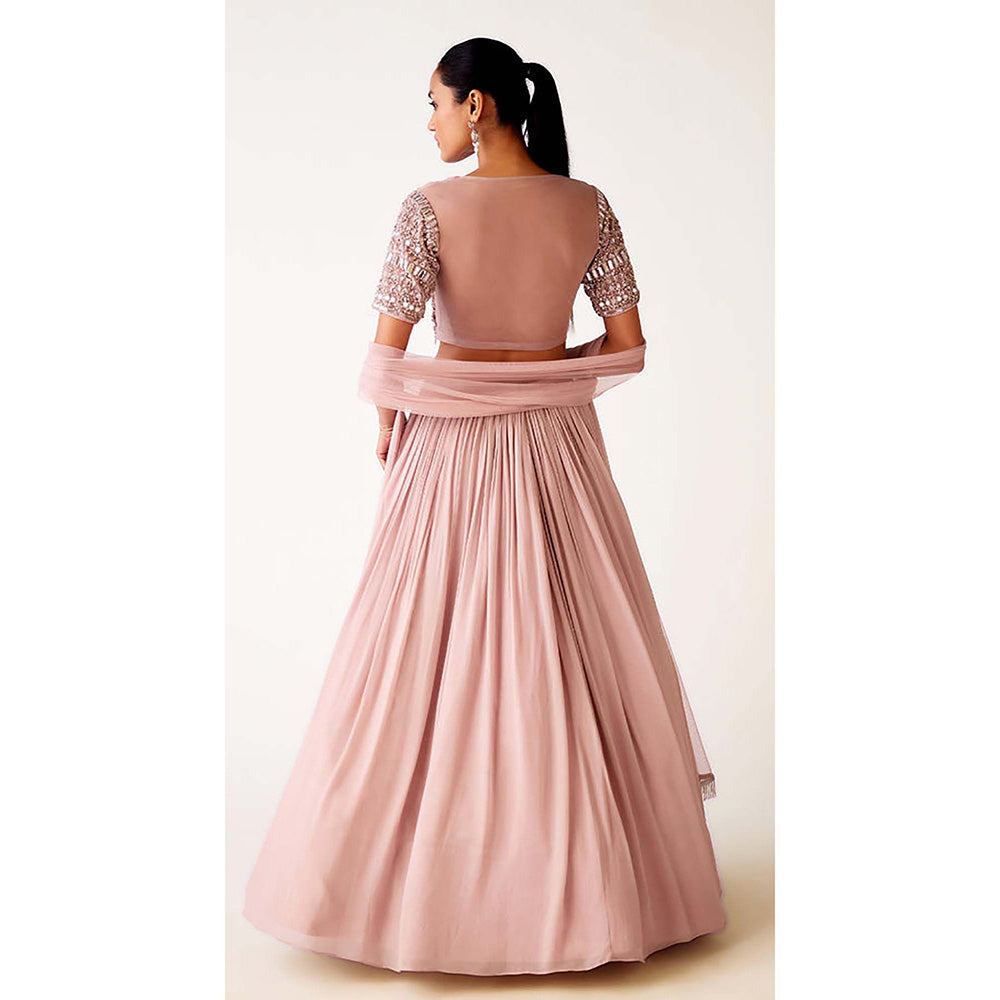 Basanti Kapde aur Koffee Pink Chinon Embroidered Lehenga with Blouse and Jacket