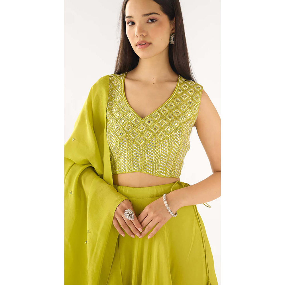 Basanti Kapde aur Koffee Lime Tissue Embroidered Lehenga with Blouse and Dupatta