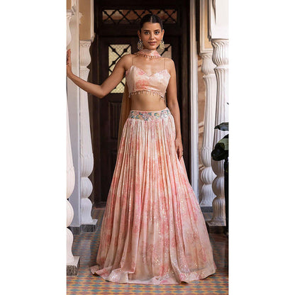 Basanti Kapde aur Koffee Pink Sequins Print and Embroidered Lehenga with Blouse and Dupatta