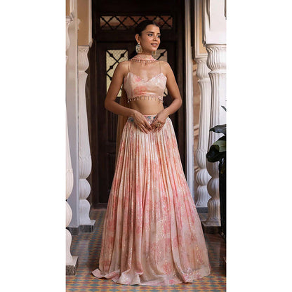 Basanti Kapde aur Koffee Pink Sequins Print and Embroidered Lehenga with Blouse and Dupatta