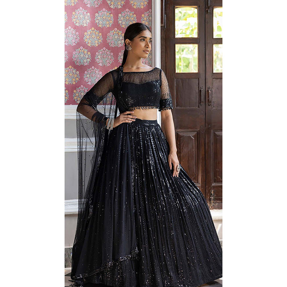 Basanti Kapde aur Koffee Black Sequins Lehenga with Blouse and Dupatta