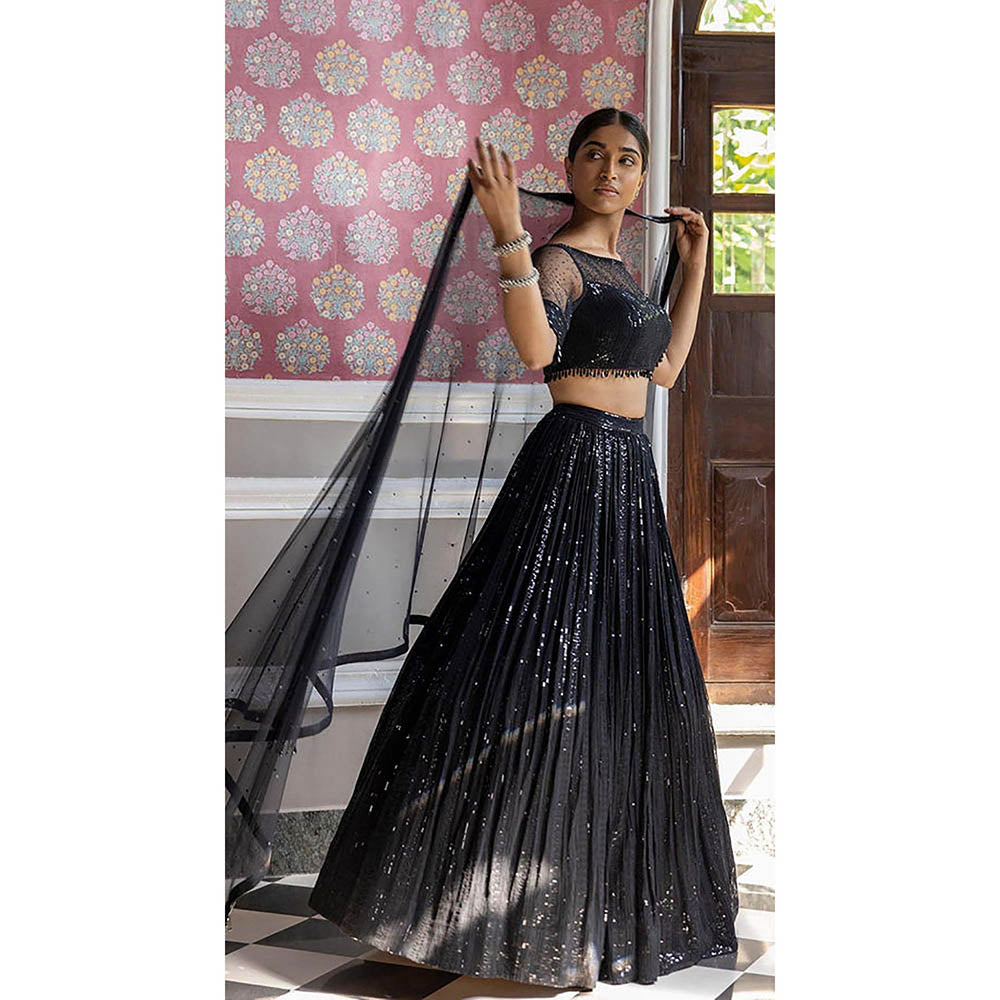 Basanti Kapde aur Koffee Black Sequins Lehenga with Blouse and Dupatta