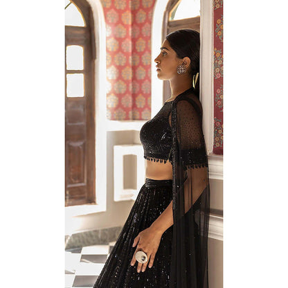 Basanti Kapde aur Koffee Black Sequins Lehenga with Blouse and Dupatta