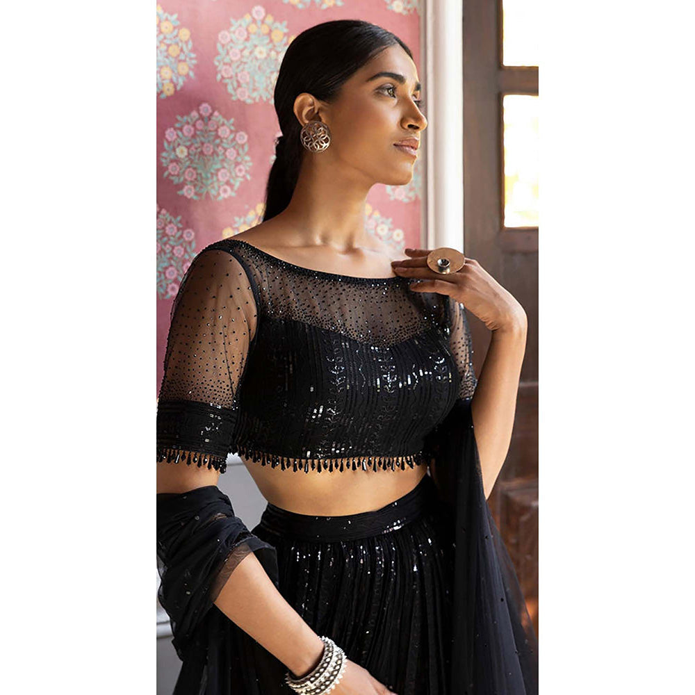 Basanti Kapde aur Koffee Black Sequins Lehenga with Blouse and Dupatta