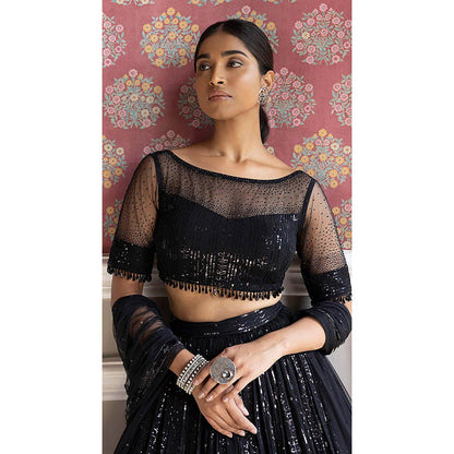 Basanti Kapde aur Koffee Black Sequins Lehenga with Blouse and Dupatta