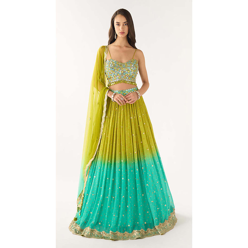 Basanti Kapde aur Koffee Lime Georgette Embroidered Lehenga with Blouse and Dupatta