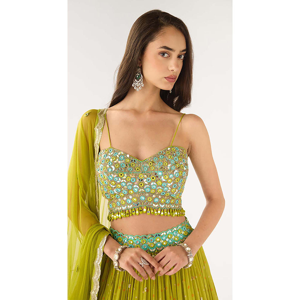 Basanti Kapde aur Koffee Lime Georgette Embroidered Lehenga with Blouse and Dupatta
