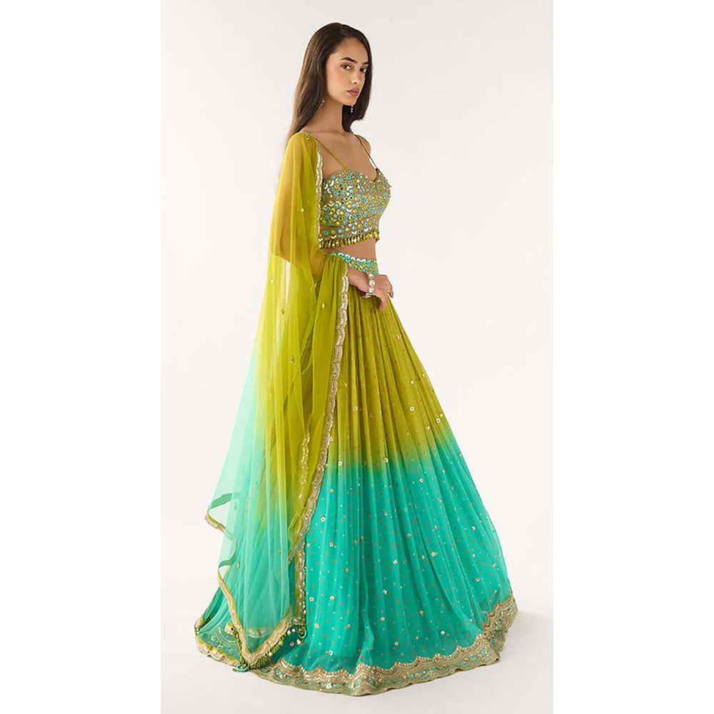 Basanti Kapde aur Koffee Lime Georgette Embroidered Lehenga with Blouse and Dupatta