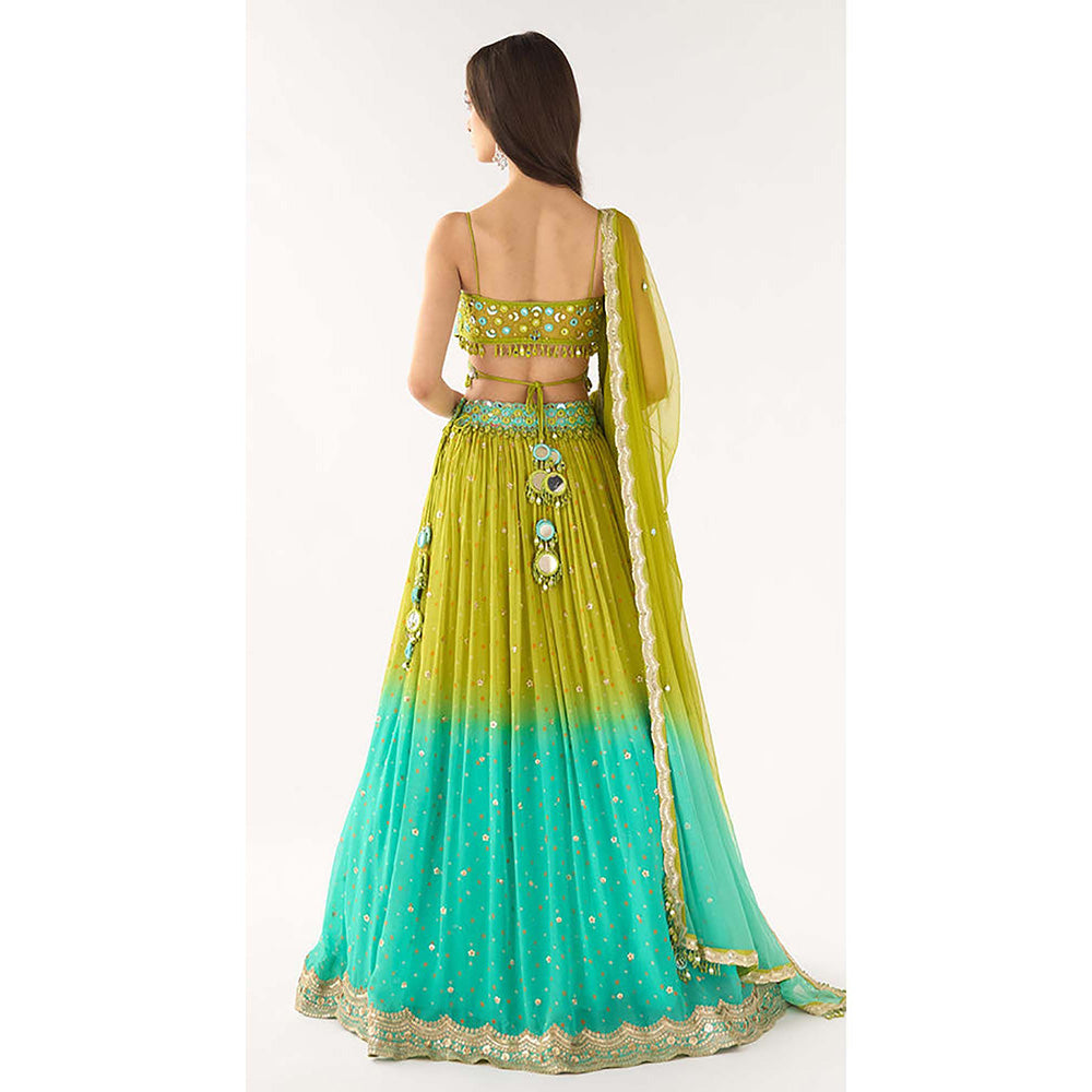 Basanti Kapde aur Koffee Lime Georgette Embroidered Lehenga with Blouse and Dupatta