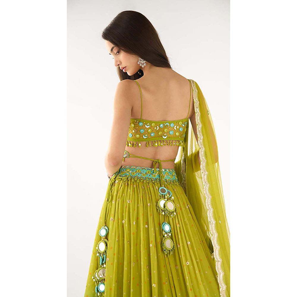 Basanti Kapde aur Koffee Lime Georgette Embroidered Lehenga with Blouse and Dupatta