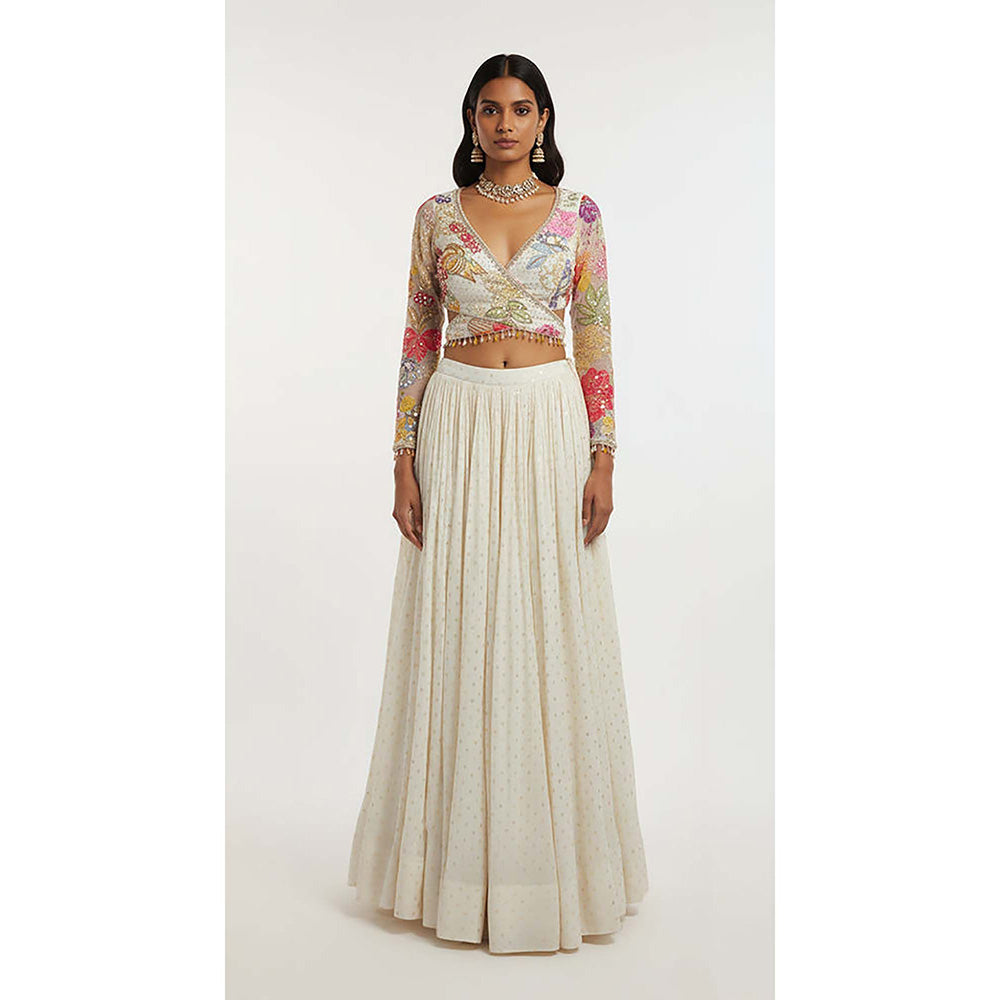 Basanti Kapde aur Koffee Ivory Georgette Embroidered Lehenga with Blouse and Dupatta
