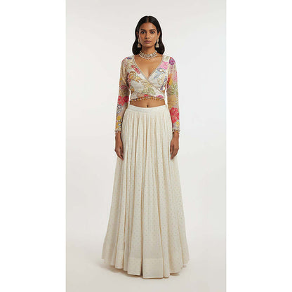 Basanti Kapde aur Koffee Ivory Georgette Embroidered Lehenga with Blouse and Dupatta