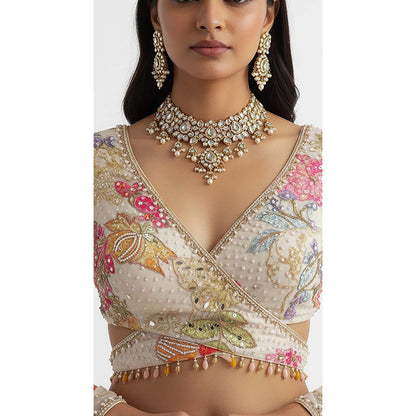 Basanti Kapde aur Koffee Ivory Georgette Embroidered Lehenga with Blouse and Dupatta