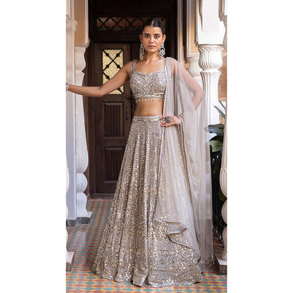 Basanti Kapde aur Koffee Beige Sequins Embroidered Lehenga with Blouse and Dupatta