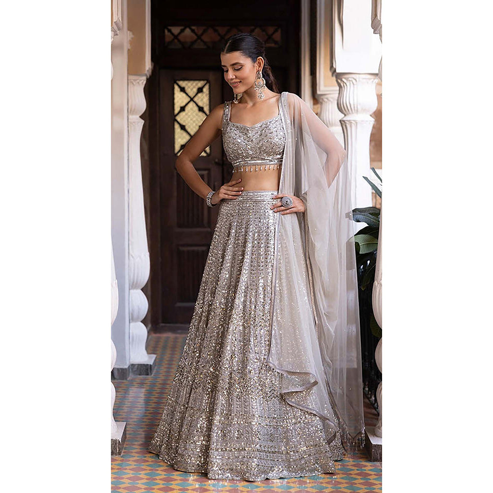 Basanti Kapde aur Koffee Beige Sequins Embroidered Lehenga with Blouse and Dupatta