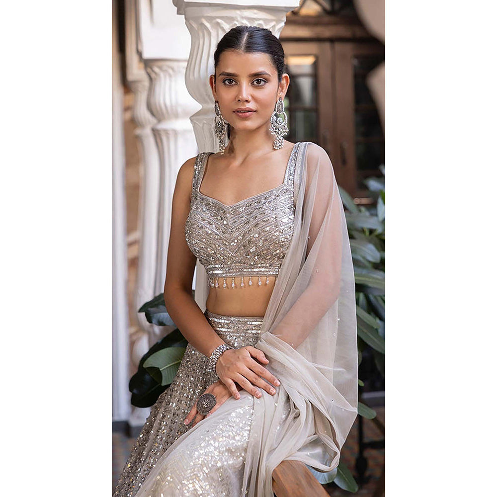 Basanti Kapde aur Koffee Beige Sequins Embroidered Lehenga with Blouse and Dupatta