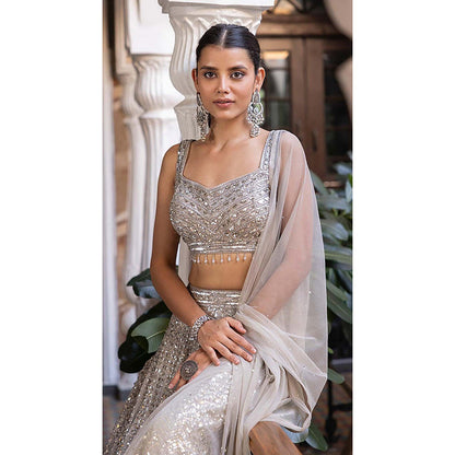 Basanti Kapde aur Koffee Beige Sequins Embroidered Lehenga with Blouse and Dupatta