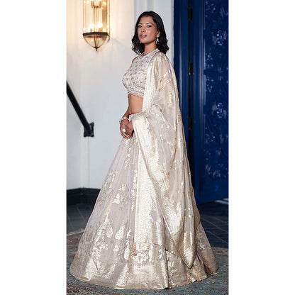 Basanti Kapde aur Koffee Ivory Gold Banarasi Lehenga with Blouse and Dupatta