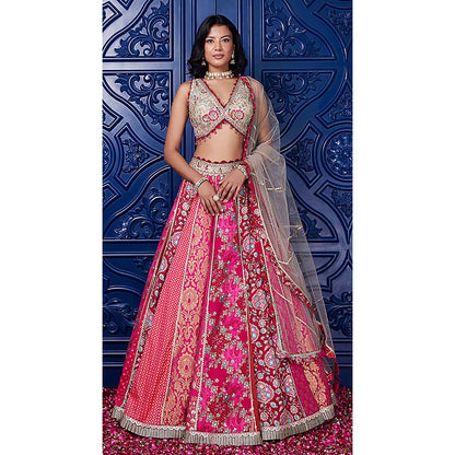 Basanti Kapde aur Koffee Pink Banarasi Embroidered Lehenga with Blouse and Dupatta